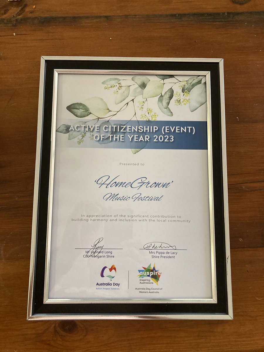 Honoured to receive this award yesterday for Homegrown music festival