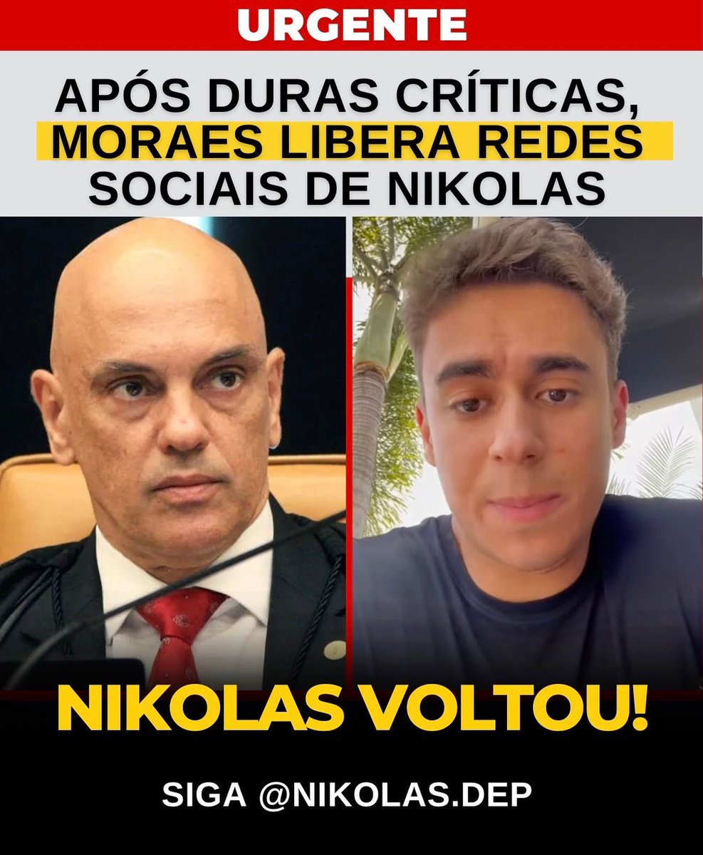 Nikolas está de volta nas redes sociais, mas de tornozeleira virtual.

😂🤣
