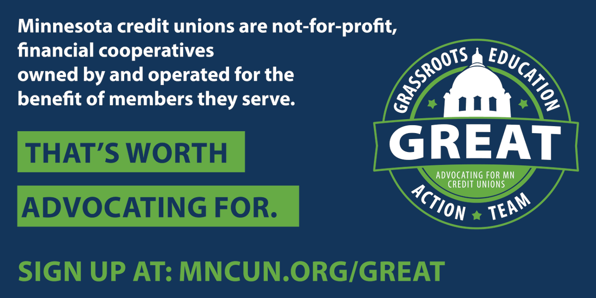 GREAT ensures credit union members have a strong, unified voice in legislative &amp; regulatory decisions. Join today: mncun.org/great.html