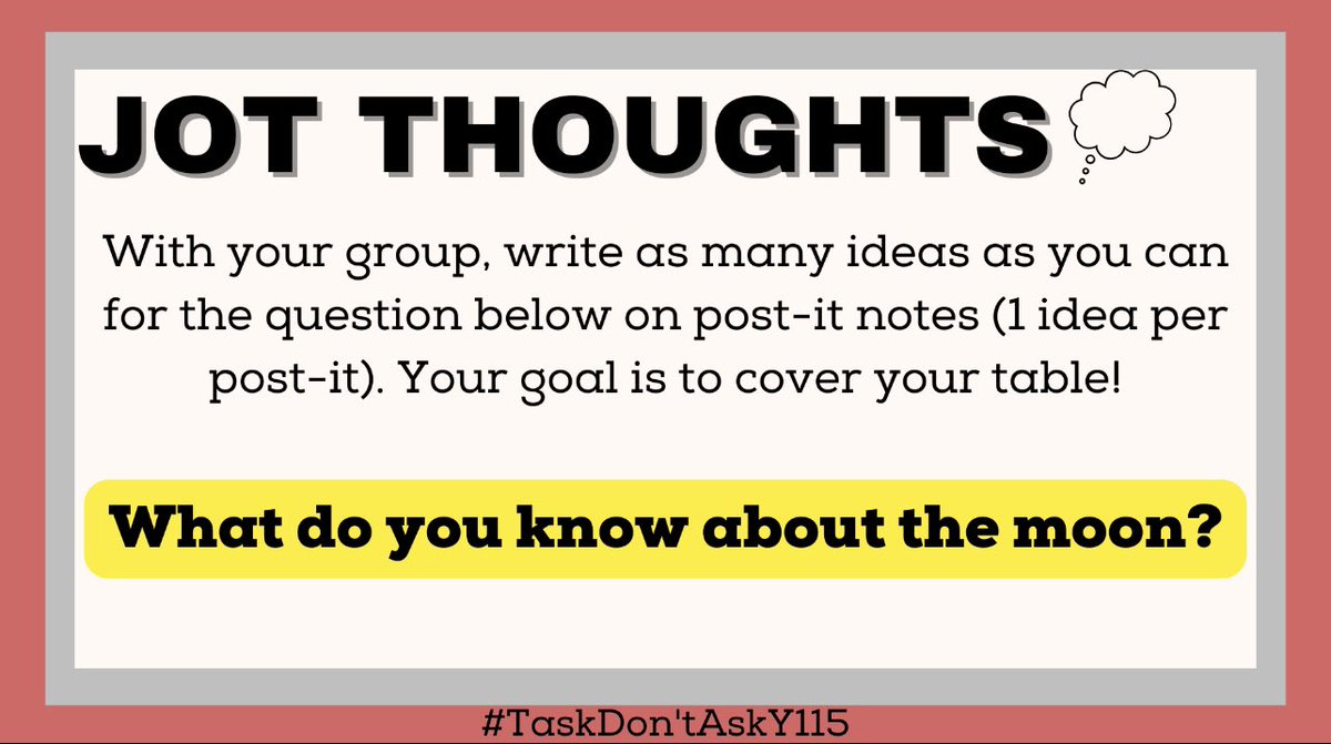 SudduthInSixth's tweet photo. Launched a lesson today using “Jot Thoughts”✏️ Thank you @TweediesTweets_ and @MsBsBunch for sharing this #TaskDontAskY115 strategy with me during Institute day! Tons of engagement and collaboration in Science today🌑🦊 https://t.co/2YRUJY7Pbp