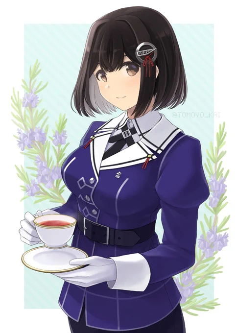 紅茶を嗜む羽黒さんのイラストです 