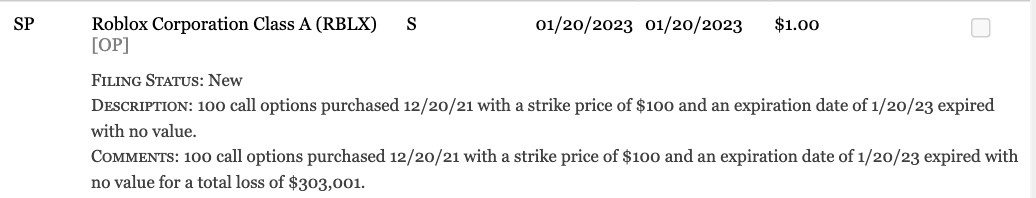 SenateStock's tweet photo. Nancy Pelosi had $300k of expired call options $RBLX on Jan 20, 2023

https://t.co/6IRTOKhyvD https://t.co/l1sYLmhi9a