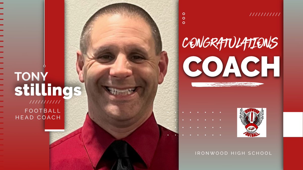 IronwoodSports's tweet photo. We are pleased to announce that Ironwood has selected Tony Stillings as our new Head Football Coach.  We are very excited and confident that his leadership will take our program to the next level. Congratulations Coach Stillings! https://t.co/4Bxndkasnn