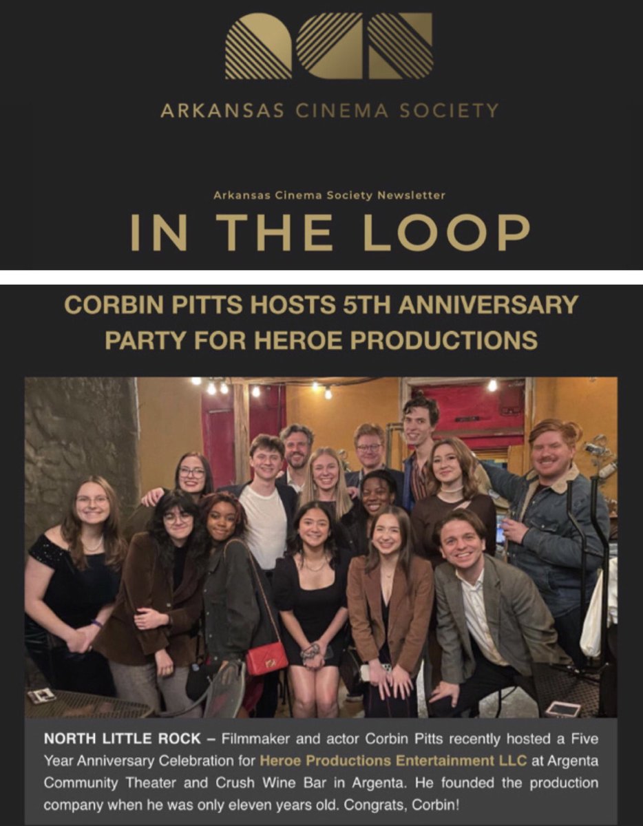 PittsCorbin's tweet photo. Special thanks to the @ArkansasCinema for including my 5-year anniv. party for Heroe Prod Ent LLC in your latest newsletter!  I appreciate all of the support!  

Film friends- be sure &amp; sign up for the ACS newsletter!  There are great things happening in film in our state! https://t.co/OXTr1xlZ4H