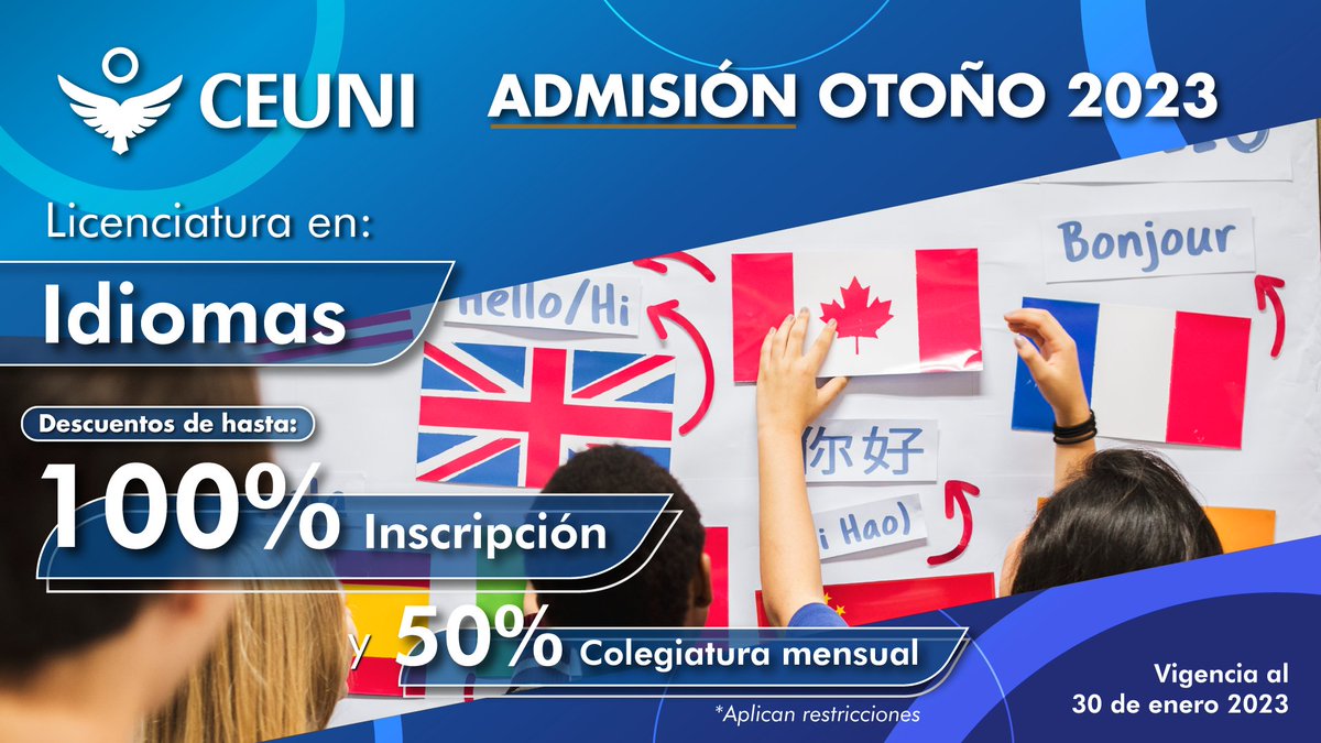 ¿Estás en busca de comenzar tu carrera universitaria? CEUNI te ofrece la Licenciatura en Idiomas.
¡Decide hoy! Aparta tu lugar con $1,000 y aprovecha las promociones vigentes.
Conoce más sobre la licenciatura en nuestra página web ceuni.edu.mx/index.php/oa/h… 
¡Decide y Transforma!