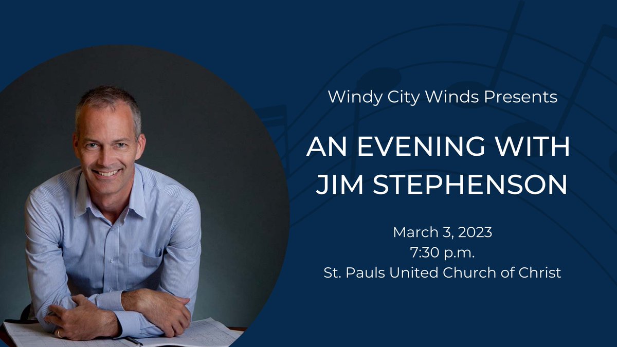 winds_city's tweet photo. We are honored to welcome @ComposerJim for An Evening with Jim Stephenson March 3rd.

Join us to hear four of his beautiful pieces, insights into his composition process and stay for a meet &amp; greet reception! Learn more here: https://t.co/Kf2uhs00dV 

#BandsofACB #ChicagoMusic https://t.co/RuWnCu42YD