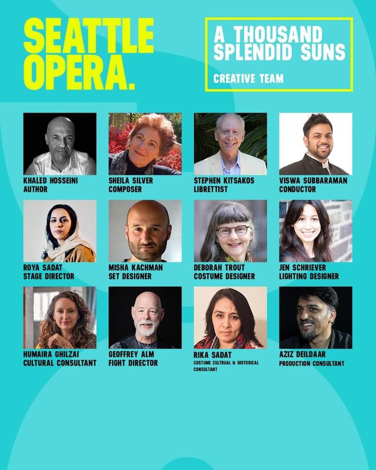 A Thousand Splendid Suns Opera world premiere will be at Seattle Opera. We have an amazing creative team with SheilaSilver, <a href="/stephenkitsakos/">Stephen Kitsakos</a> &amp; <a href="/sadatroya1/">Roya Sadat-رویا سادات</a>. If it wasn’t for <a href="/khaledhosseini/">Khaled Hosseini</a> this story wouldn’t exist.

Come see the first Opera set in #Afghanistan 
<a href="/SeattleOpera/">Seattle Opera</a>