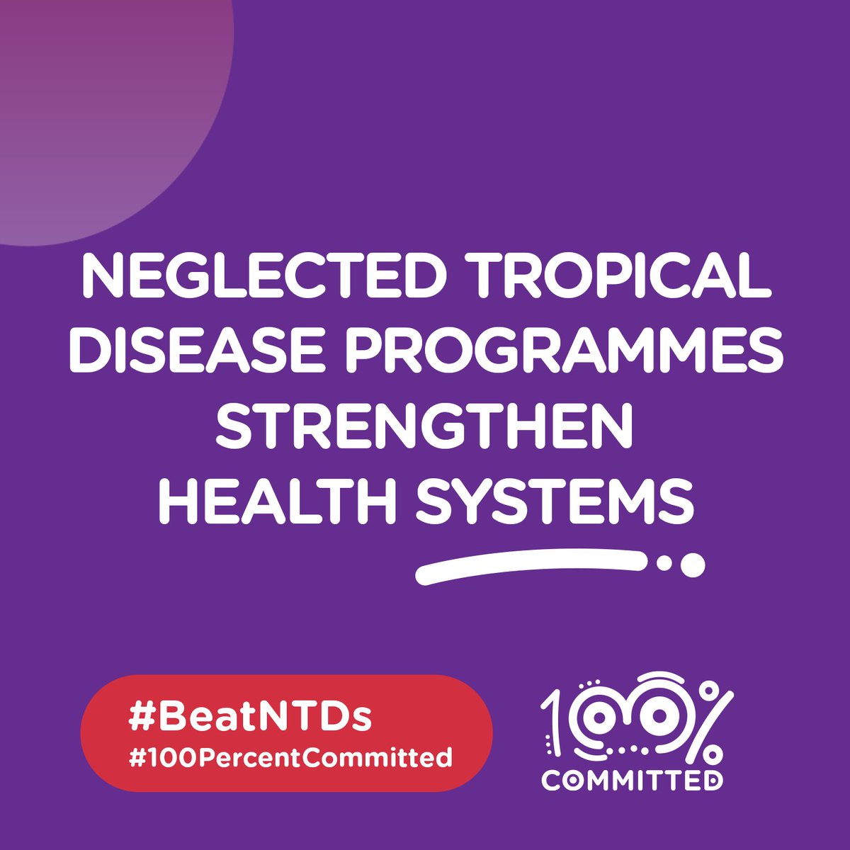 Today, we recognize the 1 billion people worldwide who suffer from severe illness, lifelong disability, and other social and economic consequences caused by #NTDs. Amid other pressing global health challenges, we must remain #100PercentCommited to beating #NTDs. #WorldNTDDay