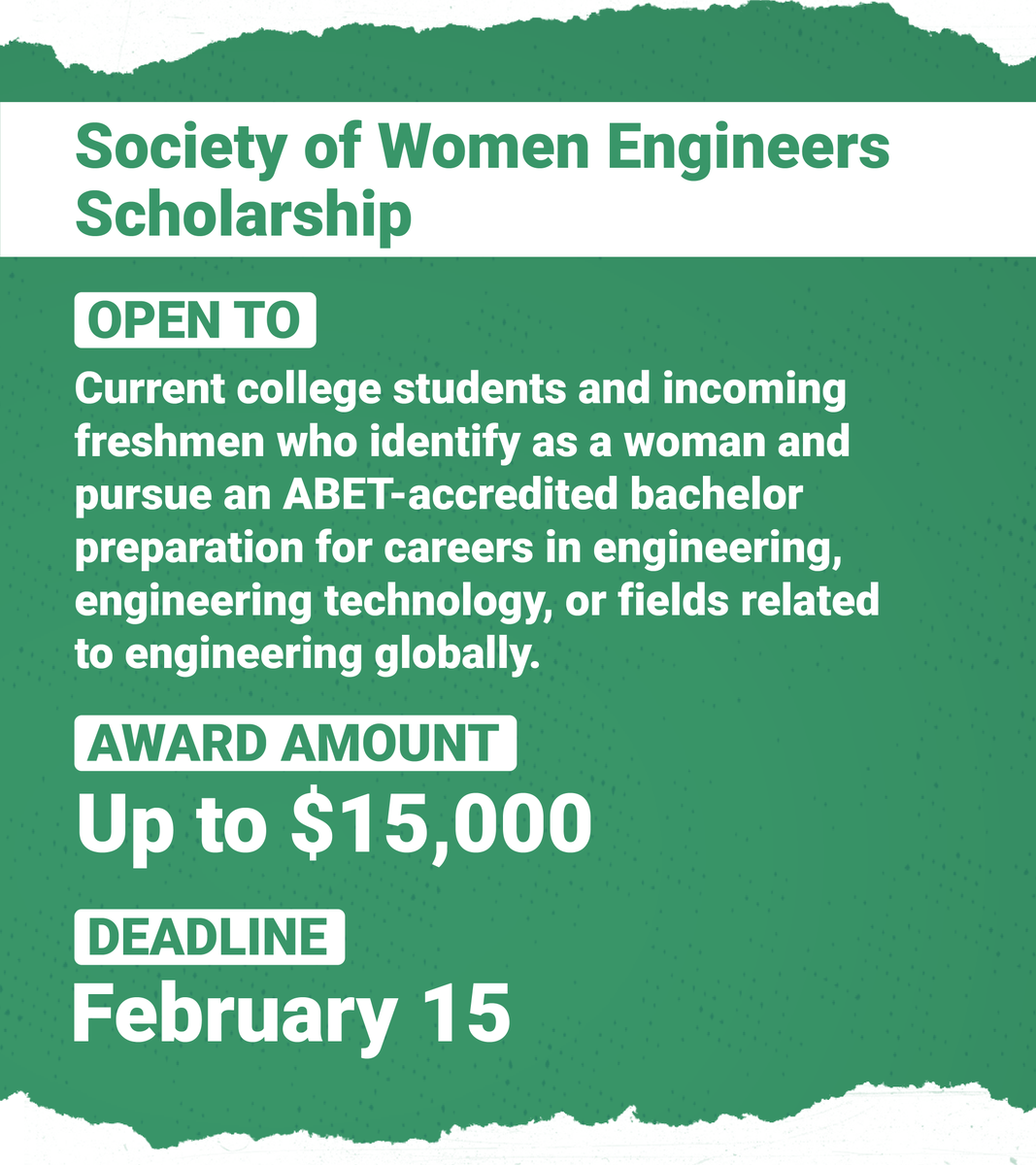 CollegeBoard's tweet photo. These #scholarships are now open!

💵 SWE: https://t.co/bINAWYpsJZ
💵 Davidson Fellows: https://t.co/1pnDi9mdug
💵 COPA: https://t.co/f7OZgVL6pZ
💵 HSF: https://t.co/0lFqvUrfA1

You can use BigFuture to match with more scholarships: https://t.co/0cUnaUZ6Ag https://t.co/2XB6bnT5nz