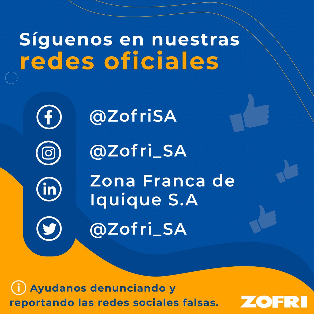Zofri_SA's tweet image. Síguenos en nuestras redes sociales oficiales 📲 y conoce el desarrollo y las gestiones de #ZOFRI S.A

Ayúdanos denunciando y reportando las redes sociales #falsas 📣

Con #ZOFRI, sigamos juntos.