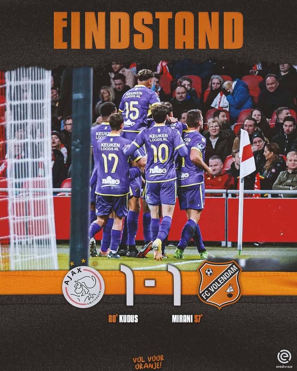 fcvolendam's tweet image. 🔴⚪ ✘ 🟣🟡

🤩 DEZE VOELT ALS OVERWINNING!!

#AJAVOL | #VolVoorOranje