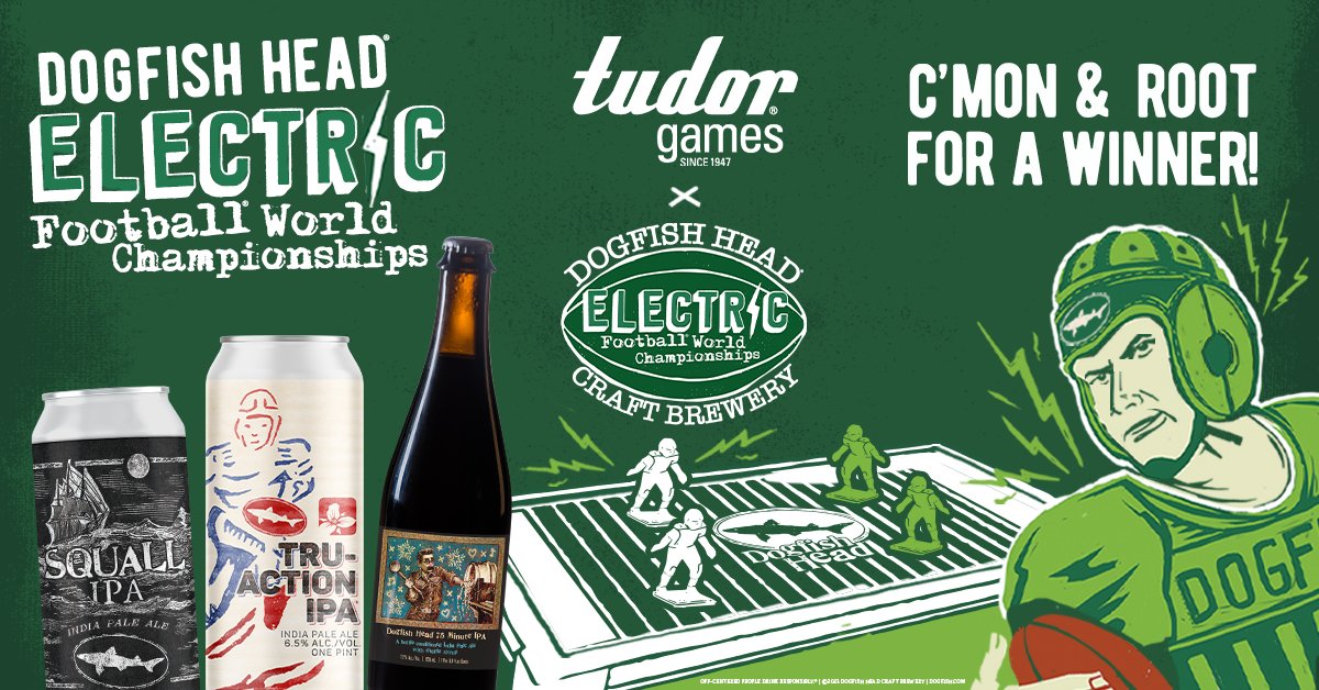 TudorGames's tweet photo. T-Minus 8 DAYS until the #ElectricFootball World Championships Tournament with @dogfishbeer 🏈 Feb 3-5 in Milton, DE. FREE for all participants. Register here to enter and play: https://t.co/WC9QxcByx4 https://t.co/LLRUzjfmGq