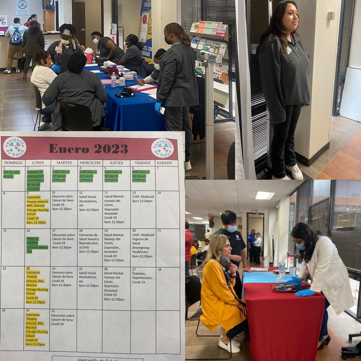 La escuela de enfermería de Chicago visita el consulado Mexicano en Dallas cada Lunes de 8-12:30pm Por parte de la ventanilla de salud. Asisten con chequeos de presión, arterial, BMI, Glucosa. #ventanilladesalud