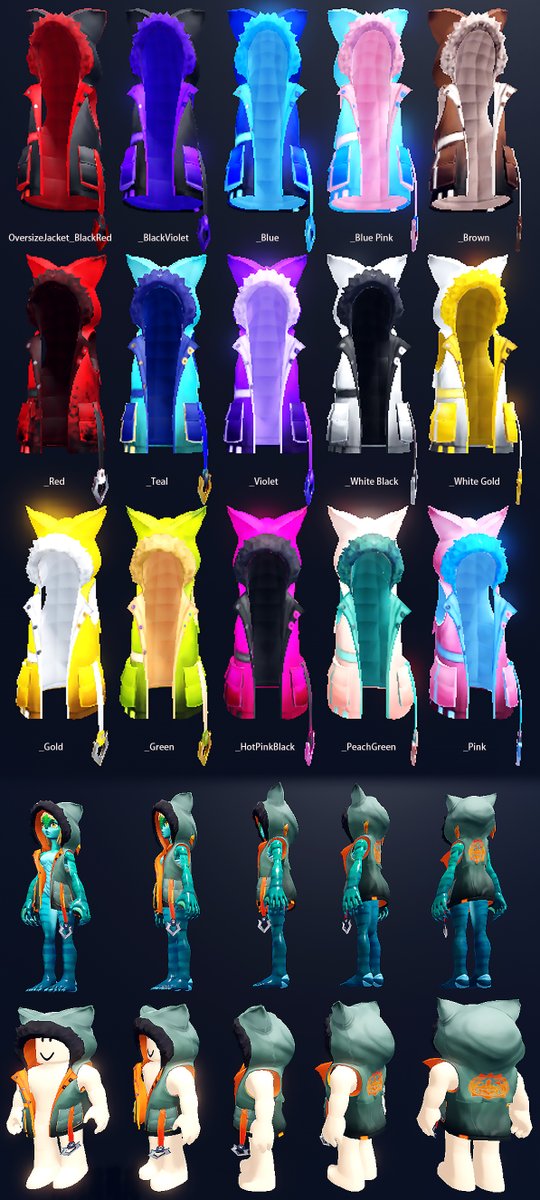 Just released more recolours of Cat Ear Oversize hooded Vest! Which one is your favourite? 😄
 roblox.com/catalog?Keywor…

#ROBLOX #RobloxDev #robloxclothing #UGC #UGCcreator #Cat  <a href="/Roblox/">Roblox</a>
