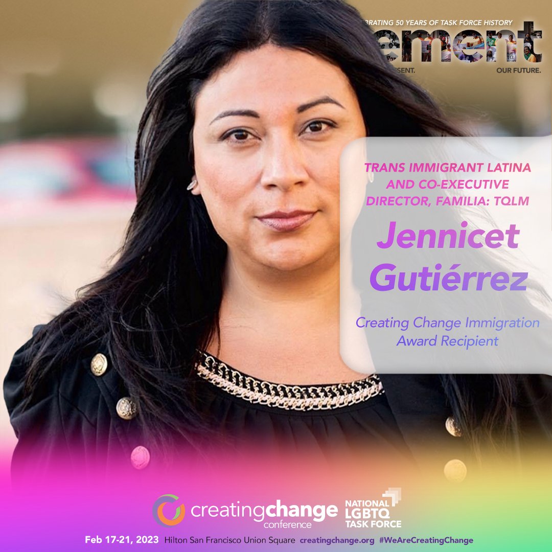 TheTaskForce's tweet photo. We’re excited that transgender immigrant Latina Jennicet Gutierrez (@jennicetguti) is our Creating Change Immigrant Award Recipient! 🥇 #CreatingChangeConference 

🟣 Follow #WeAreCreatingChange and @thetaskforce to know about our special guest line-up 🧵 1/4 https://t.co/VQkG0o9ZV9