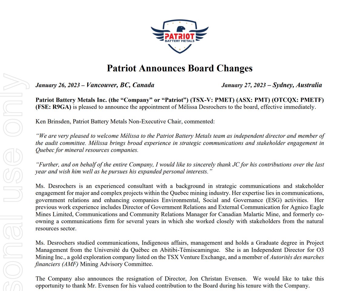 Haplo on Twitter "PMT PMET Patriot Announces Board Changes"