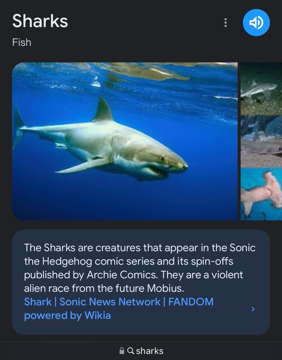 If you search for sharks on Google as of the time of this post, you will see that their description is taken from the Sonic the Hedgehog fan wiki, Sonic News Network.