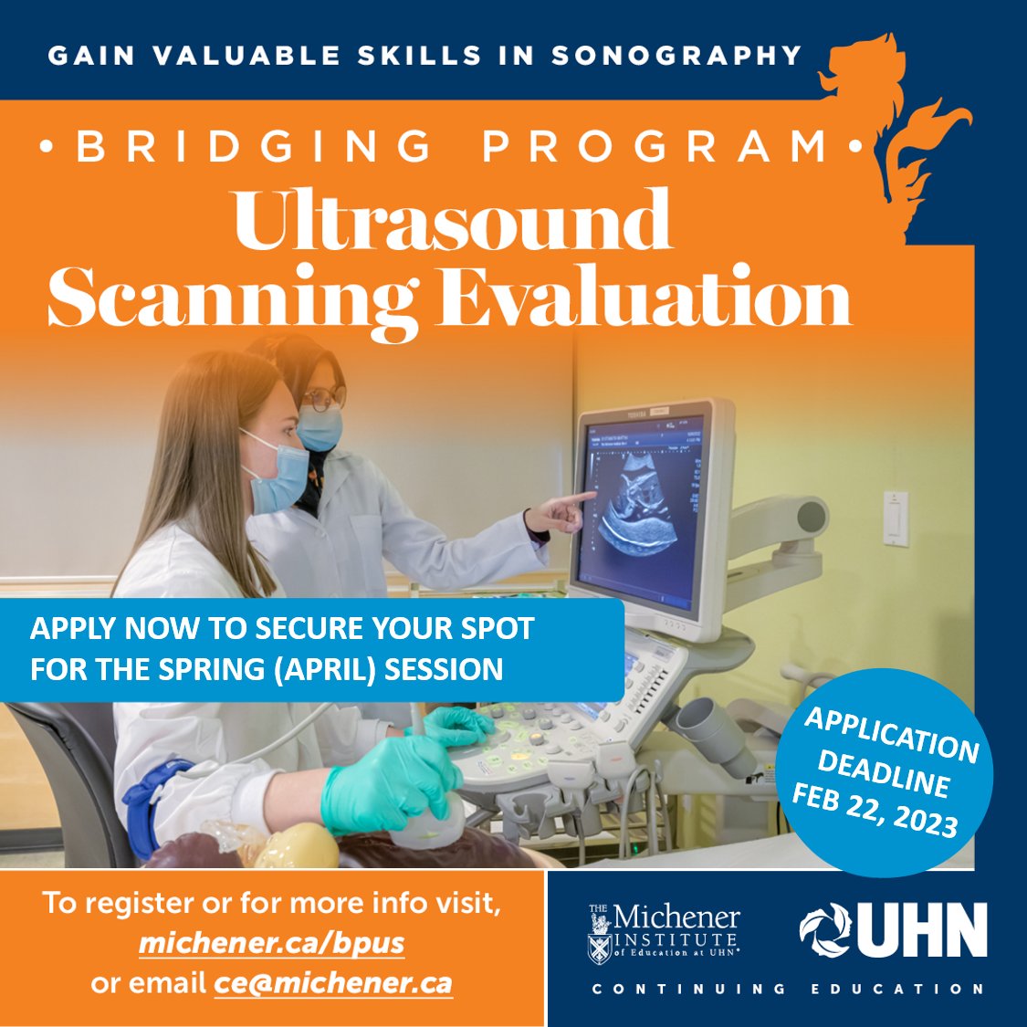 CEMichenerUHN's tweet image. Are you an internationally-educated #sonographer looking for a comprehensive program to build upon your skills and experience? Registration for our #UltrasoundScanning Evaluation ends February 22 - Apply now at: michener.ca/program/bpus/