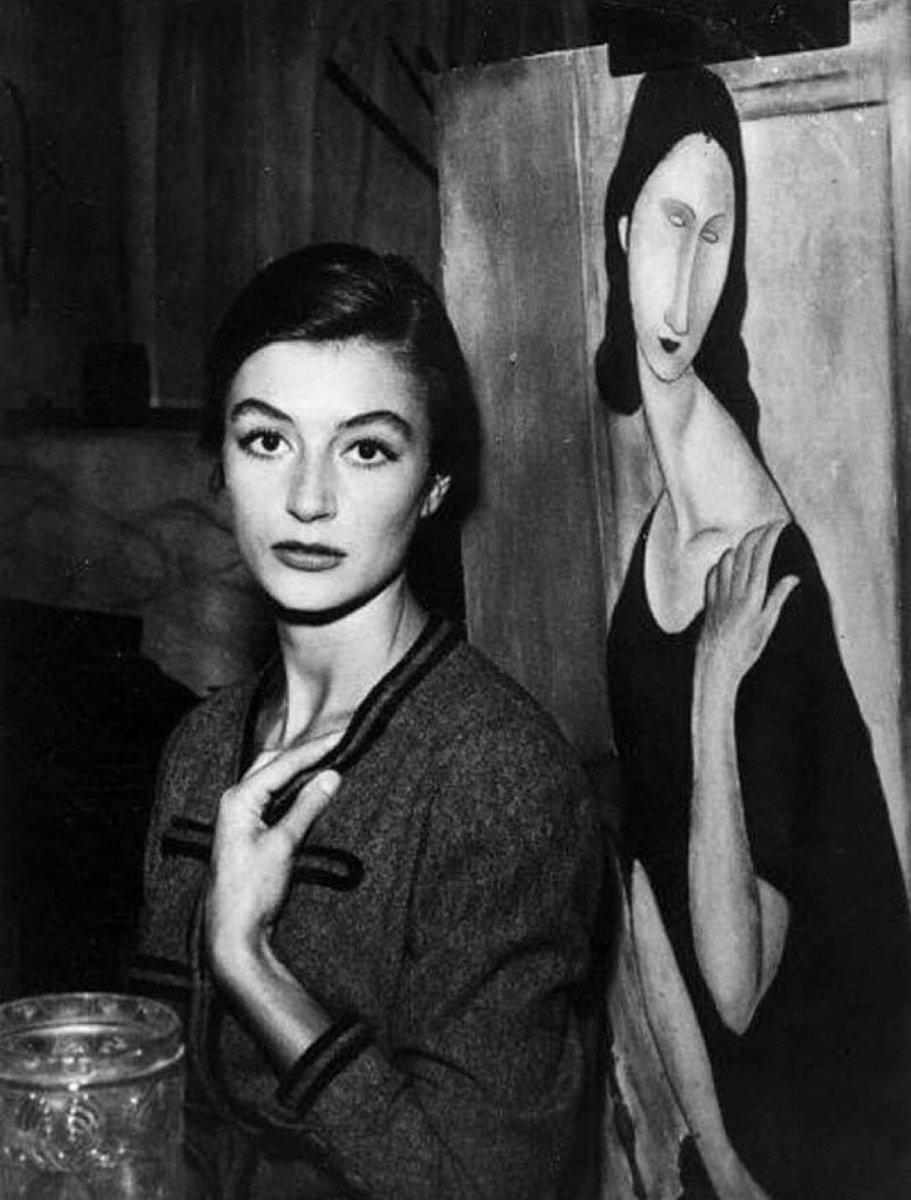 ‘It is your duty in life to save your dream.’ - Amadeo Modigliani Anouk Aimee posing as Jeanne Hébuterne before Modigliani’s painting in the film Montparnasse 19, 1958