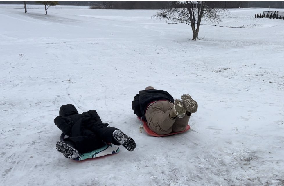 Our SRO got in some sledding action with our students today! He claims it was to make sure the snow was safe. #EHES #EHRoyalPride #SRO #snowfun