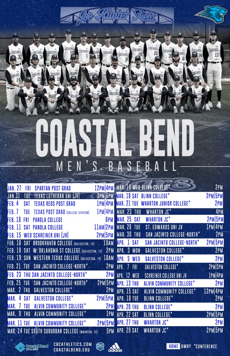 🚨 Coastal Bend College Baseball Season is HERE!! ⚾️🐾

Come out to Joe Hunter Field and Catch a Game! Opening Day is TOMORROW! First Pitch is at 12:00 PM! ⚾️
