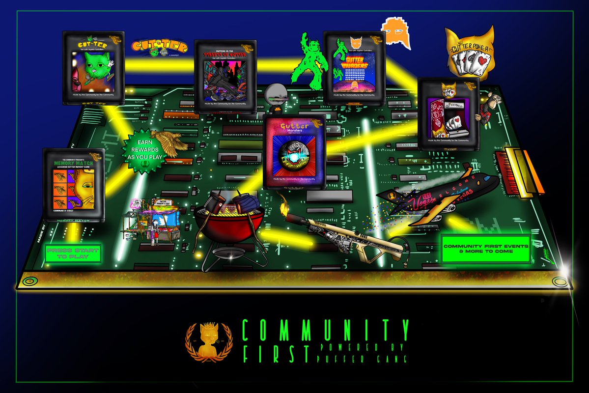 Community First and PufferGang are excited to unveil the #Guttergames Roadmap.                                  

From Gutter  Arcades to Exclusive Rewards and a secret surprise, we're bringing your favorite games and more to life.
#GutterCatGang