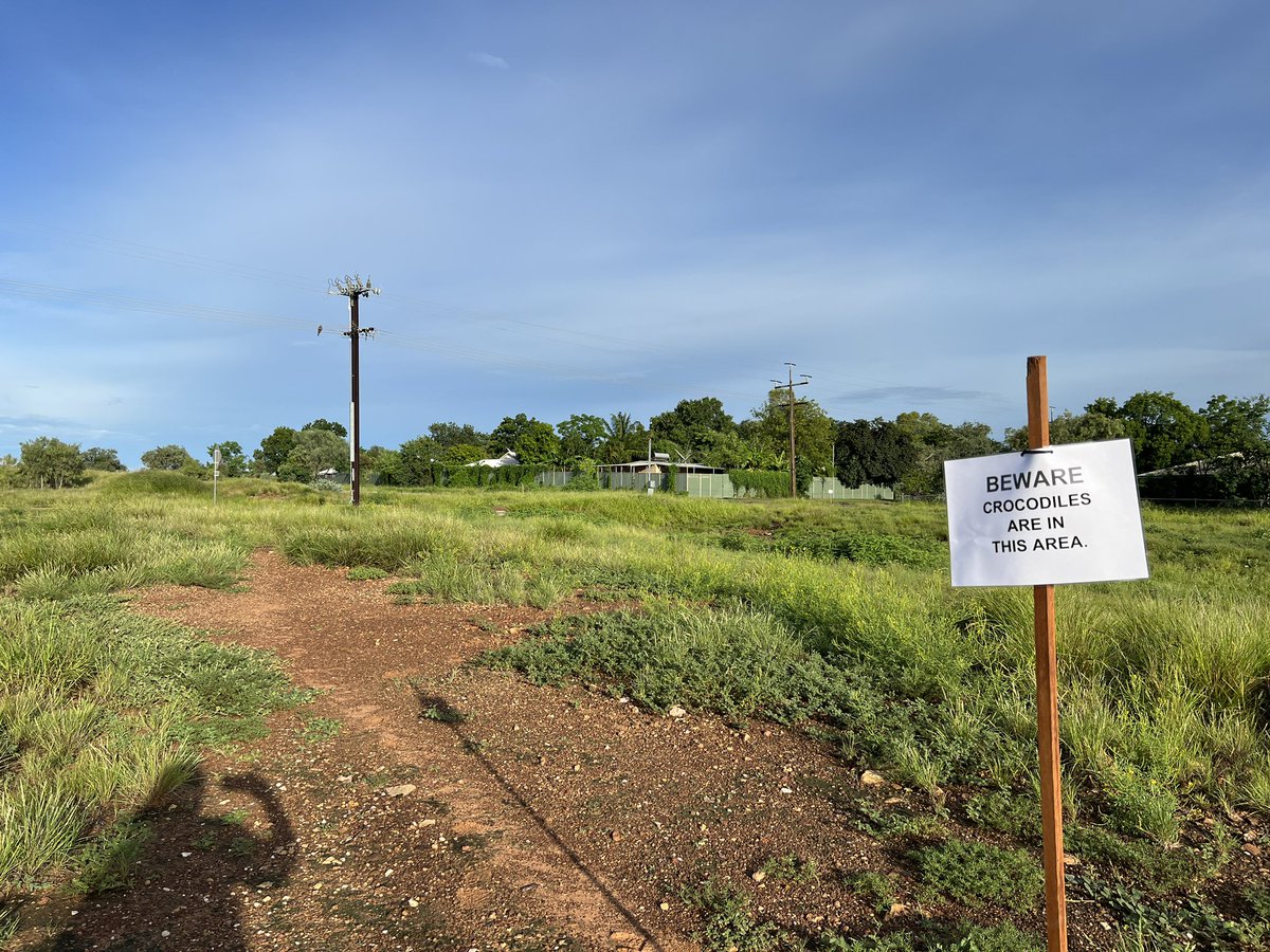 Due to 2 crocodiles (freshies) been sighted in the last 2 nights we new signs up this morning along my walk to Wangki Radio. 

#flood2023 #crocodile #fitzroycrossing#wetseason