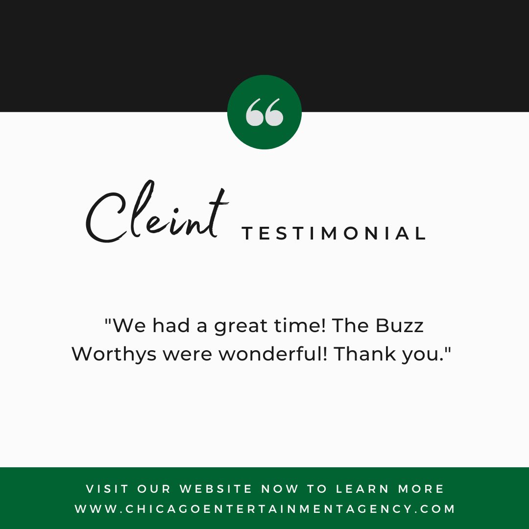 We love our clients! Thank you, Phil. And we love our talent! Thanks, Buzz Worthys. #talentagency #clientlove #events #livemusic #chicagoevents #chicagotalent #bookingagency #cea #chicagoentertainment #chicagoentertainmentagency #chicagoparties #publicevents #privateevents #music