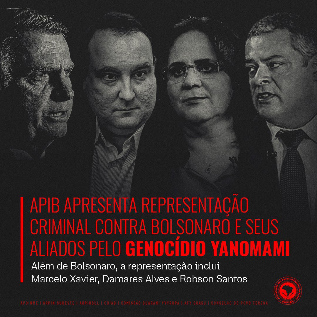 A Apib acaba de protocolar na Procuradoria Geral da República, nesta quinta-feira (26/01), uma representação criminal contra Bolsonaro +