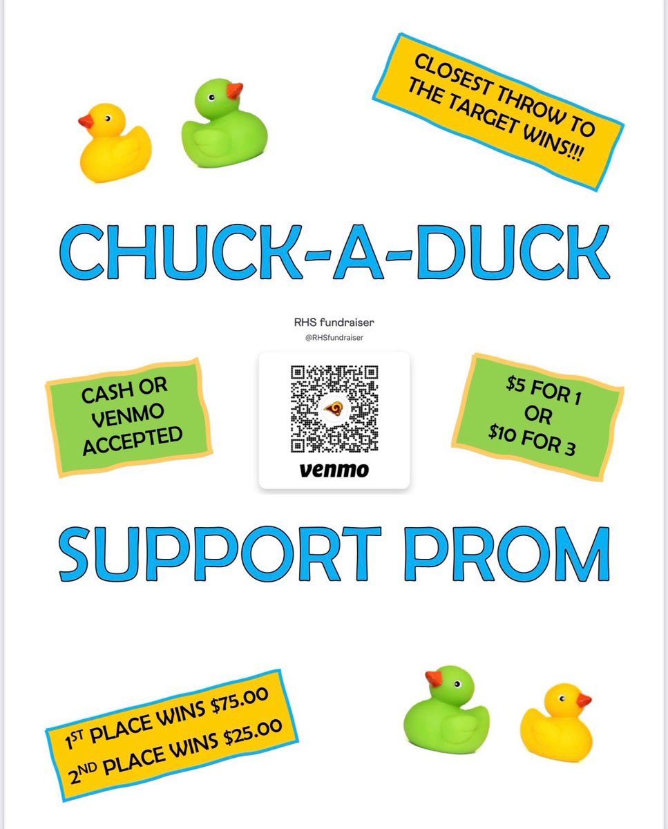RossRams24's tweet image. We are doing a Chuck A Duck fundraiser for Prom 2023 at the boys basketball game tomorrow night!! (1/27) Ducks will be sold during all games and thrown during Varsity halftime! 💦💦