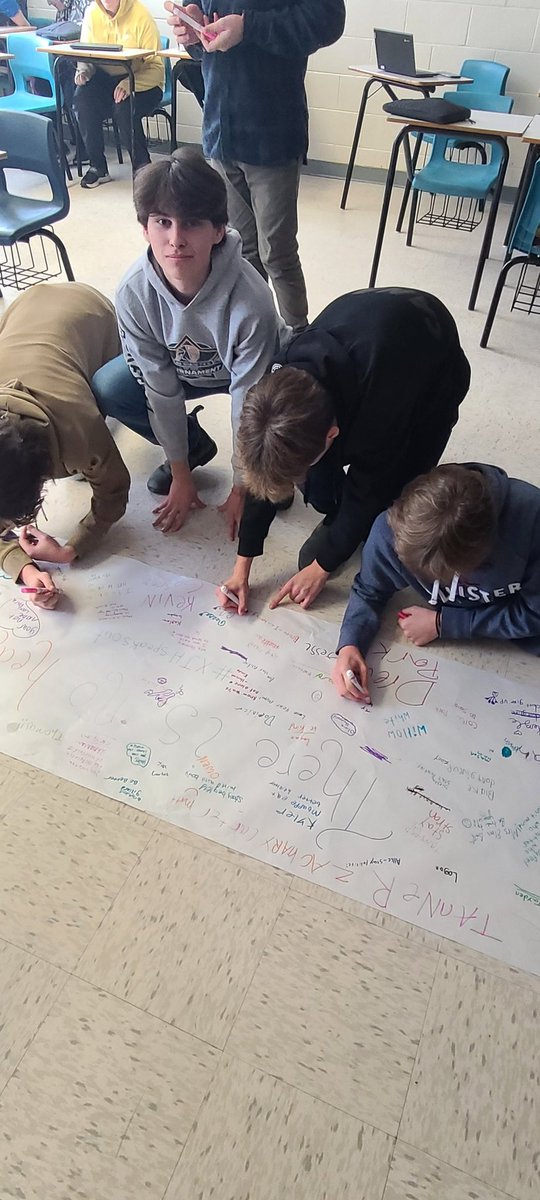 JennaBarney's tweet photo. @XavierJRH contributed to a school-wide poster for Mental Health Awareness! It was amazing to come together as a whole group! It now hangs in our cafeteria! #juniorhigh #mentalhealth @SISNLESD @NLESDCA 🩵 https://t.co/0ACf8OjfGv