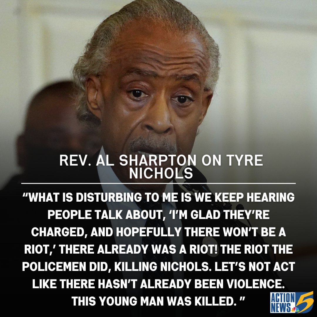 WMCActionNews5's tweet photo. Rev. Al Sharpton says the damage has already been done after Tyre Nichols was killed. https://t.co/bnTRvwKxch https://t.co/Bzl9hBj26E
