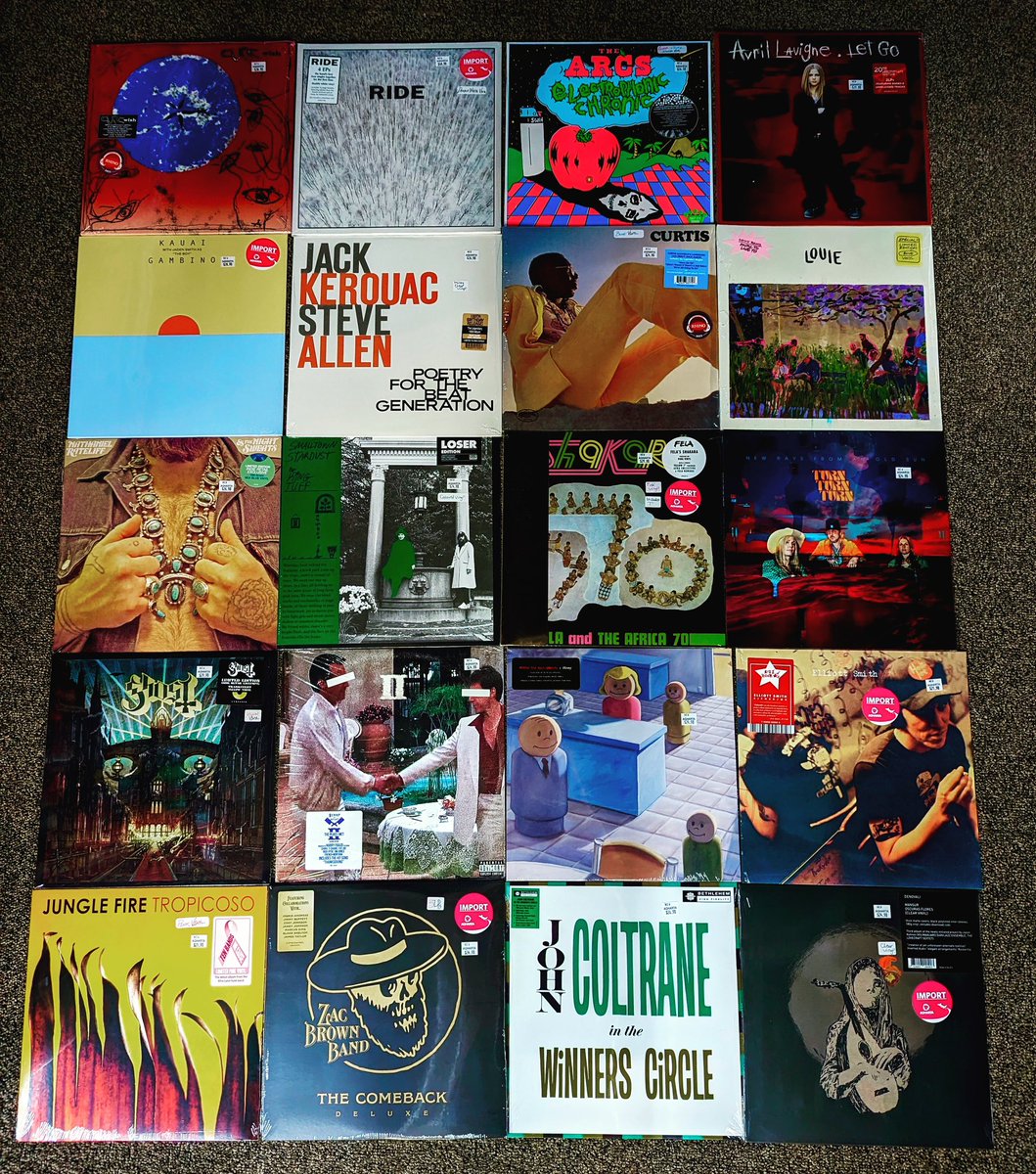 AghartaRecords's tweet photo. New Releases out Friday and lookin’ nice @AghartaRecords @thecure On Black Vinyl #ridetheband @thearcs @AvrilLavigne @childishgambino @JackKerouac #curtismayfield @kennybeats #nathanielratelife @KINGTUFFY @felakuti #ghost #bennythebutcher @zacbrownband #coltrane #mansur #adamlevy https://t.co/hy0ZjmJbgs