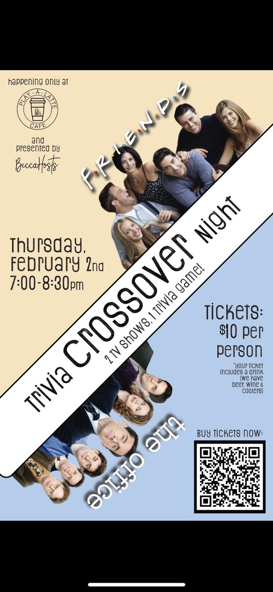 We’re going to have a mashup trivia of The Office and Friends hosted by <a href="/beccahosts/">BeccaHosts</a>   Guarantee yourself a seat, grab tickets ahead of time online. It covers your first beer or wine (or any other drink) 

playalattecafe.com/products/trivi…