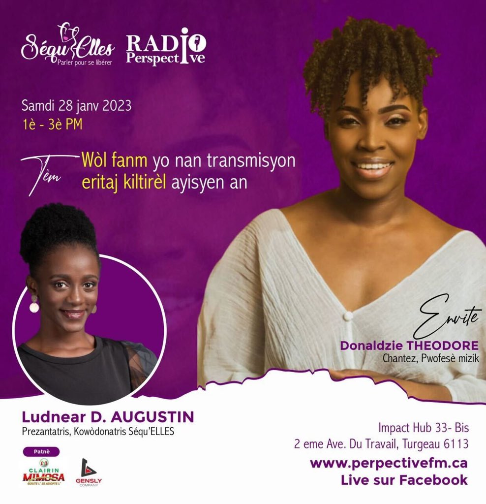 Pou make 3 lane egzistans li @sequ_elles ap envite w nan yon Chita pale Sou tèm : “Wòl Fanm yo nan transmisyon eritaj kiltirèl Ayisyen an." 

 Samedi 28 Janvye nan lokal nou Impact Hub Port-au-Prince soti 1h rive 3h nan apre midi

forms.gle/V8pR72qRJbn8Yq…