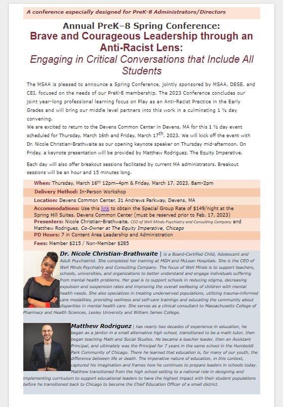 Can’t wait for our spring PK-8 Conference in March!  Hope to connect with so many other brave and courageous MA leaders. formstack.com/forms/?5058041… #msaachat @NAESP @MSAA_33