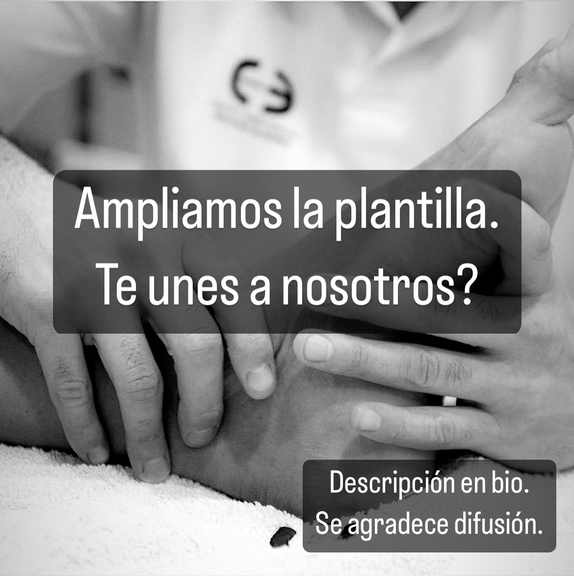 Ampliamos plantilla!
Buscamos buen fisioterapeuta y mejor persona. 
Se tendrá en cuenta formación, especialización y experiencia.
Salario a convenir.
Te vienes?
Contacto aquí o admin@fisioterapiaeduardoalvarez.com