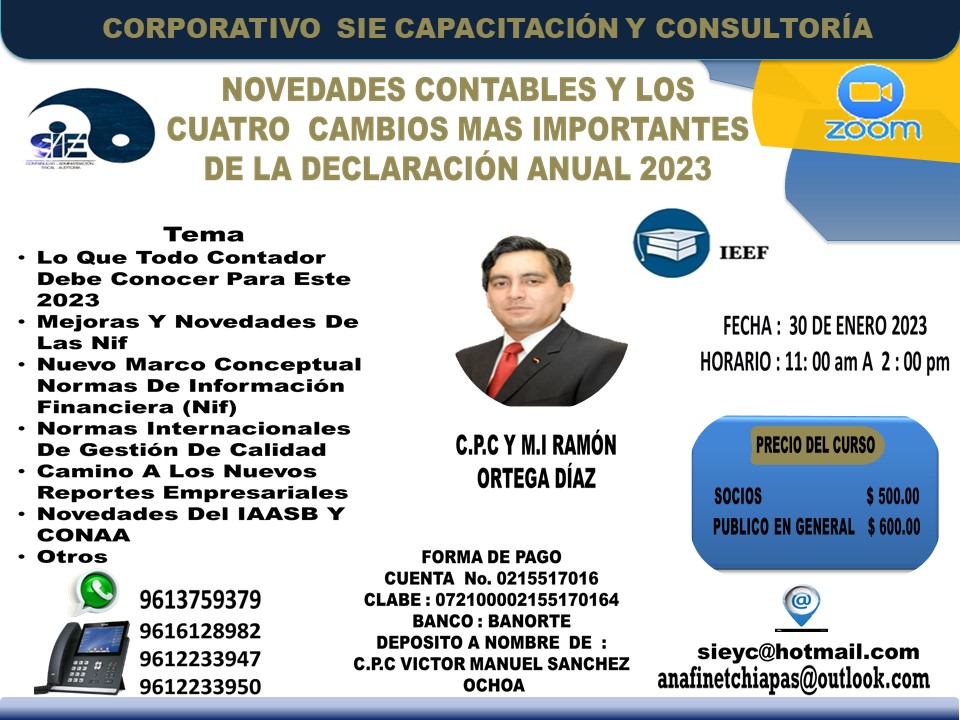 Anafinet Chiapas y Sie Capacitación Y Consultoría te invita a que participes en nuestro curso On Line, y mantente siempre actualizado asi como despejar tus dudas con los cuatro cambio que subre para este año en el llenado de la declaracion anual,

ww.sieyc.com
