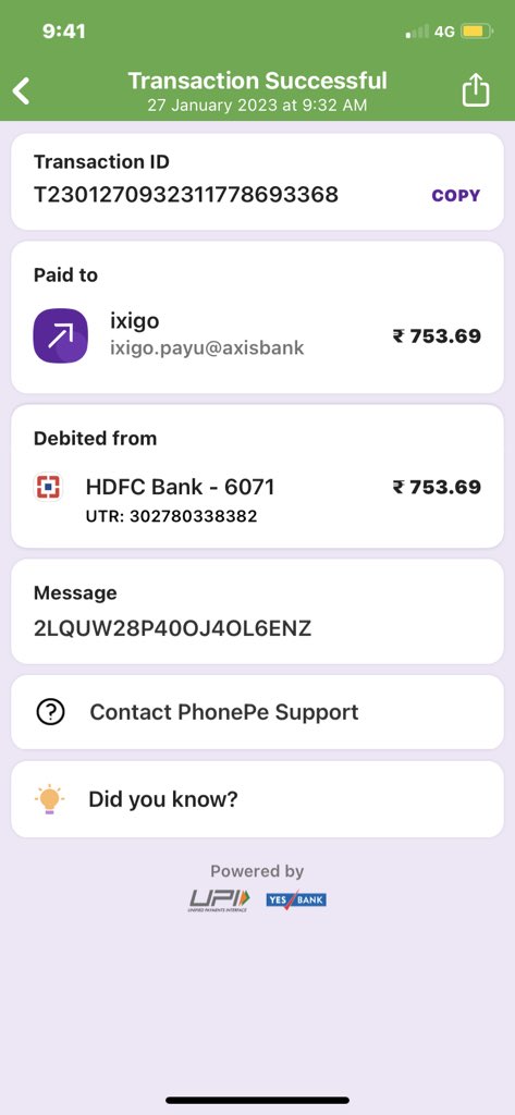 anushra_'s tweet photo. @ixigo just now I was booking a train from Kalyan to GKP, by scanning the QR code from pyment page I made a payment of ₹753 and the money got deducted from my account but the ticket didn’t got booked. Please help me with the same payment ID is T2301270932311778693368 prefer SS https://t.co/aEBClGDIzw