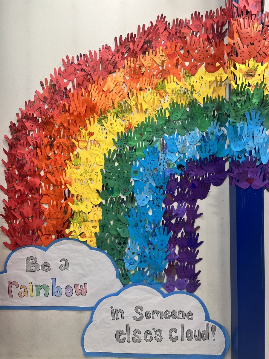 mah_chavez's tweet photo. @Smith_stars Today’s high winds didn’t stop us from our lunch activity with our students..mural moved indoors! Kindness Rainbow Hands Mural!  It came out so good!! Ready for tomorrow’s Kindness Photo Booth activity! #nobodyshineslikesmith #GreatKindnessChallenge #cjusd https://t.co/p3e1uMMLBm