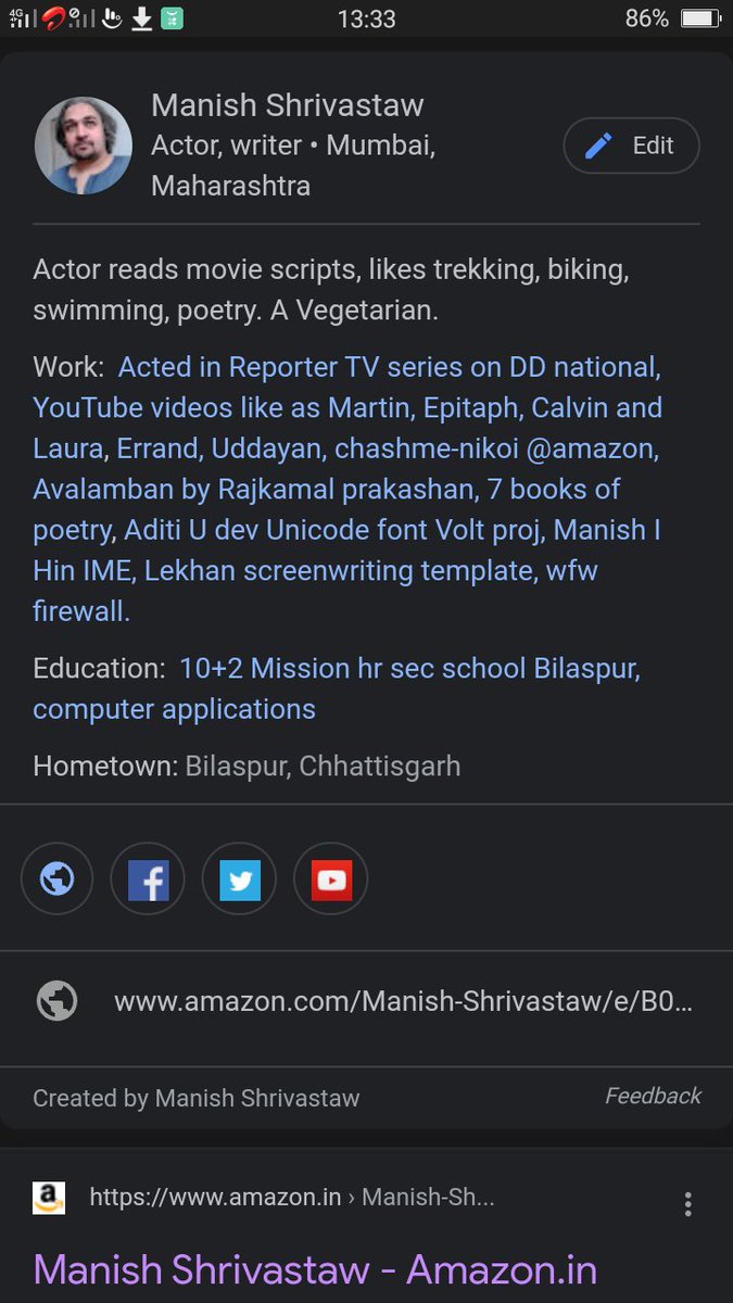 manishaffirme's tweet image. Watch my YouTube channel,
link from people card
Manish Shrivastaw actor 
Author, buy books from amazon link
#gotoall #topread #actor