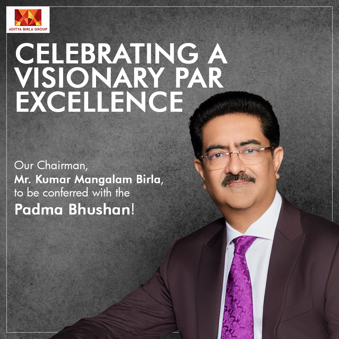 AdityaBirlaGrp's tweet photo. Congratulating our Chairman Mr. Kumar Mangalam Birla for the #PadmaBhushan. A visionary leader who inspires us to be the best version of ourselves by enriching lives every day and demonstrating unwavering commitment to build an even better tomorrow.

#PadmaAwards
#NationalHonour https://t.co/q3Uycmt9wi