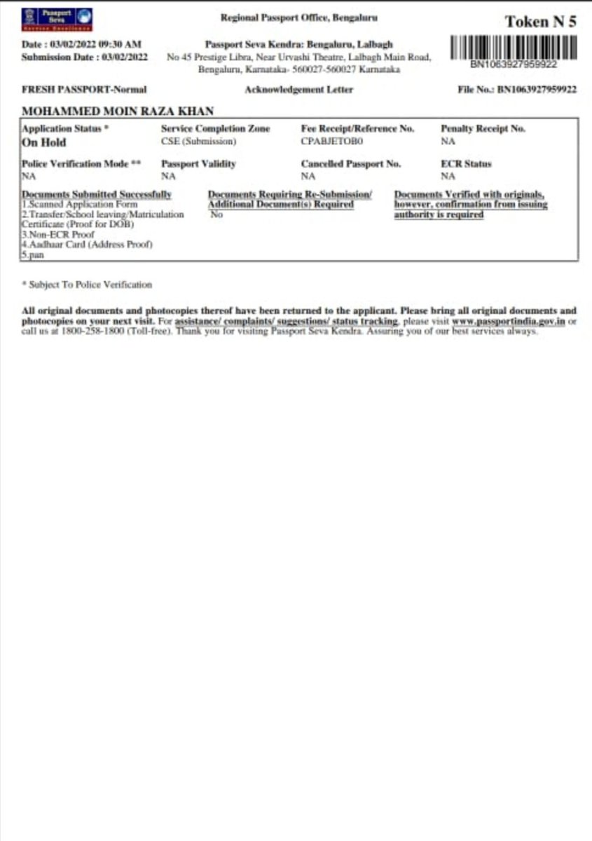 MohammedMoinRa1's tweet photo. @passportsevamea
Dear team,
Greetings for the day.
I have applied for the passport as on 03/02/2022. No police enquiry has come and Still the application is in pending status. Kindly look into this and do the needful. https://t.co/j3GtFXwBOV