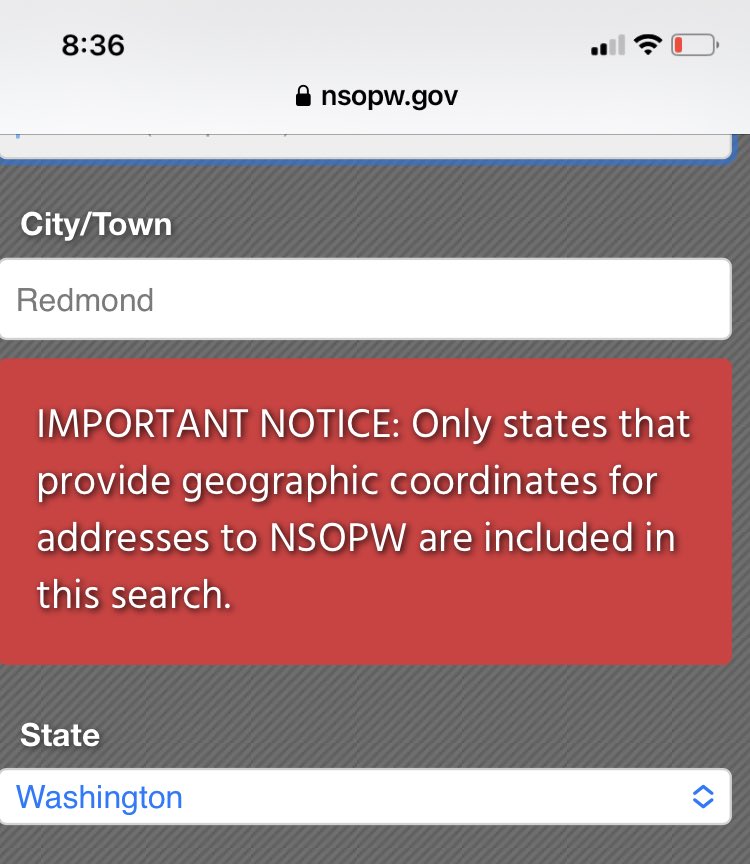 Interesting. Did National search on sex offenders and this is what I got back.