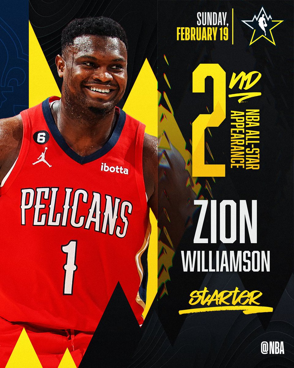 NBAAllStar's tweet photo. Making his 2nd #NBAAllStar appearance... Zion Williamson of the @PelicansNBA.

Drafted as the 1st pick in 2019 out of Duke, @Zionwilliamson is averaging 26.0 PPG, 7.0 RPG and 4.6 APG for the Pelicans this season. https://t.co/f439Te1Lrd