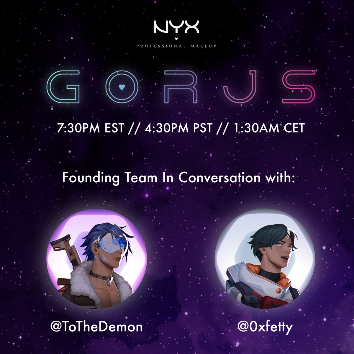 NYXCosmetics's tweet photo. Our first Twitter Space with @ToTheDemon &amp; @0xfetty is starting soon 👀
 
Peep the link below 👇
https://t.co/A7LVMMSOqK https://t.co/2353f1MIw4