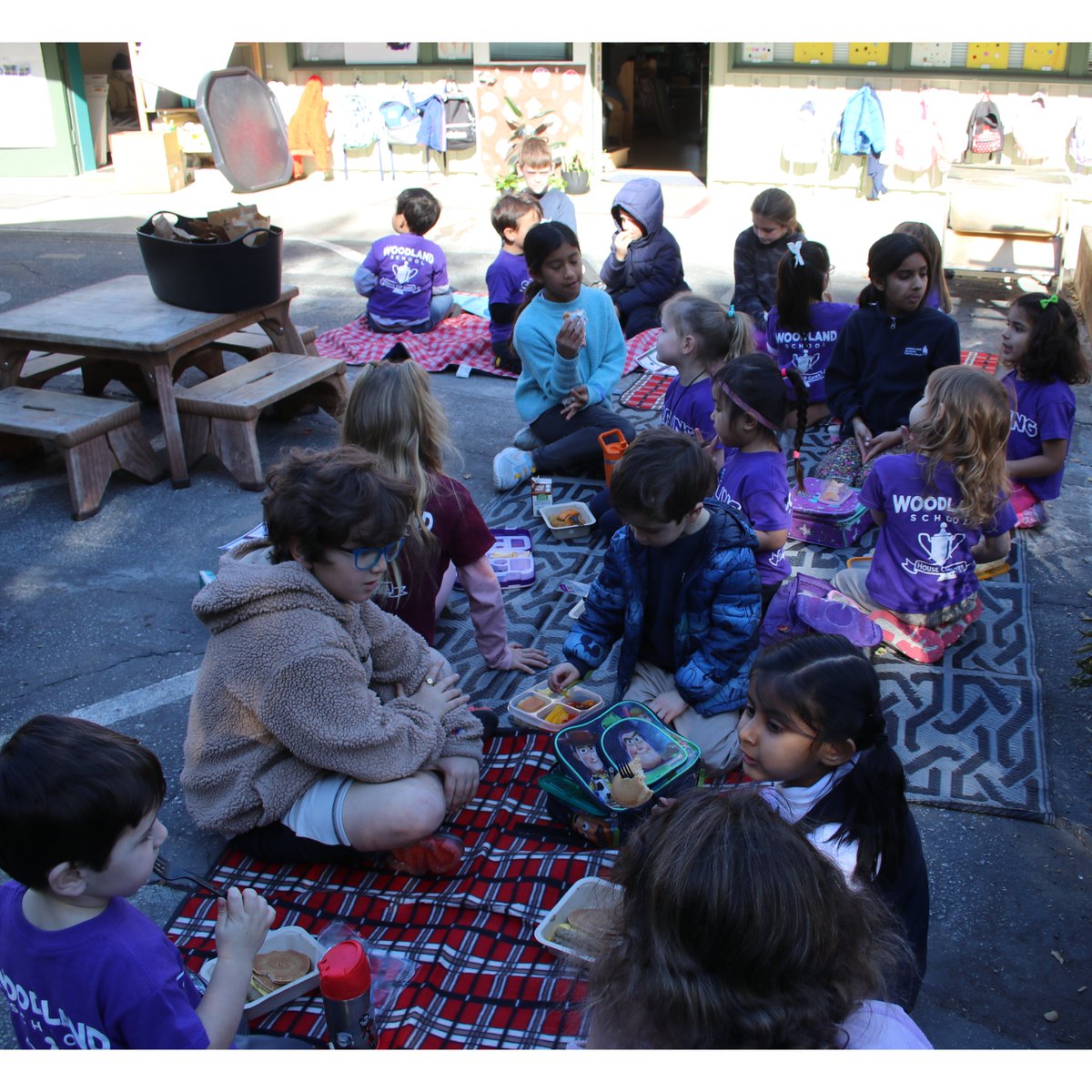 WoodlandPK8's tweet photo. It's Buddy Lunch Day! Our cross-grade buddies spent lunch and recess together today, sharing a lot of stories. In a new tradition, third grade students enjoyed a picnic with our early childhood students! #gopine #gomaple #gocypress #gooak #housesystem #buddies #community https://t.co/C8dJssFAlH