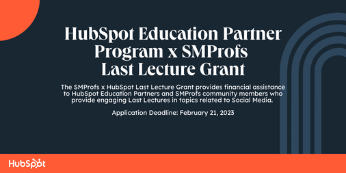 kfreberg's tweet photo. I am absolutely thrilled to announce a new grant @SMprofessors  partnership with @hubspot EEP this year for #SMprofs!! 

Application: https://t.co/BNnNtY96Jn
Grant Rules: https://t.co/gsaIzoo0Bn https://t.co/whToVwdg7T