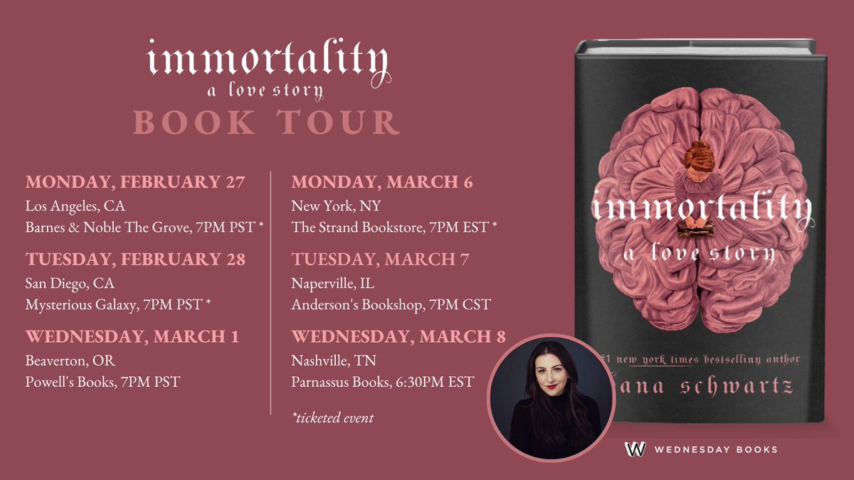 **UPDATED TOUR GRAPHIC**

Come say hi while I'm on the road talking about IMMORTALITY: A LOVE STORY! I will be so embarrassed if no one shows up!