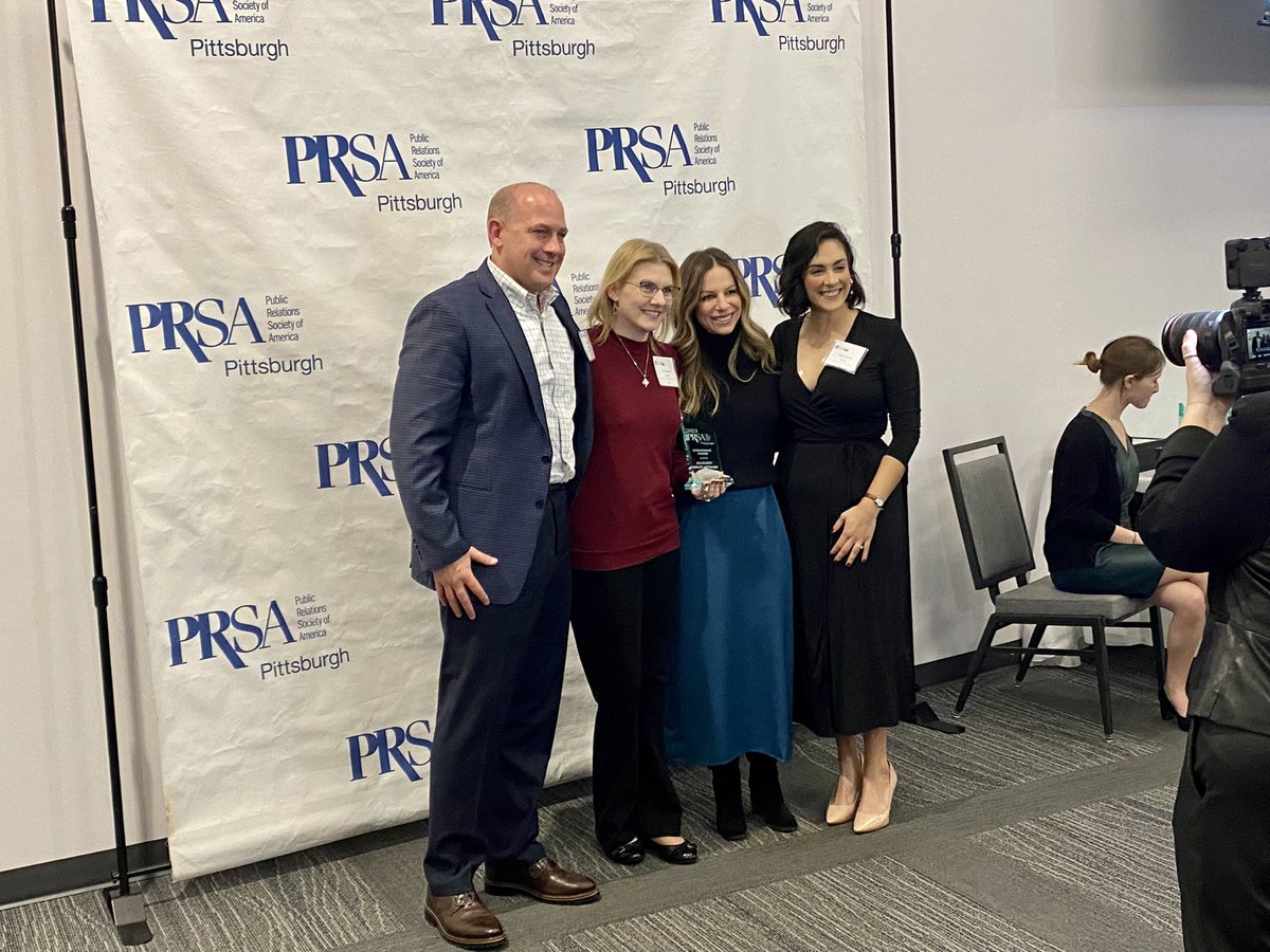 emilymbeatty's tweet photo. .@AHNtoday PR and social media team taking home a @PRSAPgh #PRSARenaissance award for AHN Wexford Hospital’s first birthday party! @DanL41959397 @BuccinaNikki https://t.co/g0nzcrgkxO